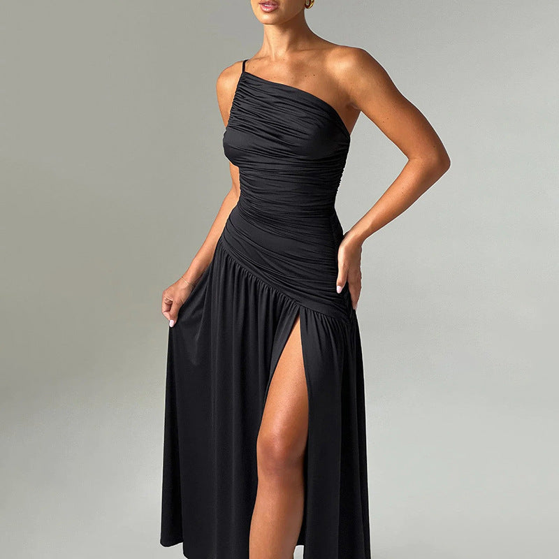 Damen Elegantes Maxikleid mit einseitigem Träger und hohem Schlitz Echo Archiv