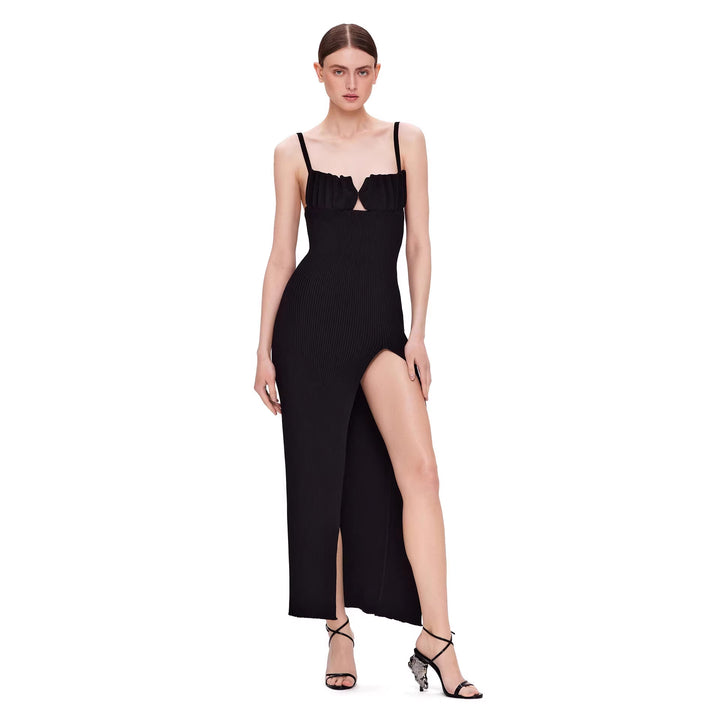 Damen figurbetontes Maxi-Kleid mit raffiniertem Schlitz und gepolsterten Trägern Echo Archiv