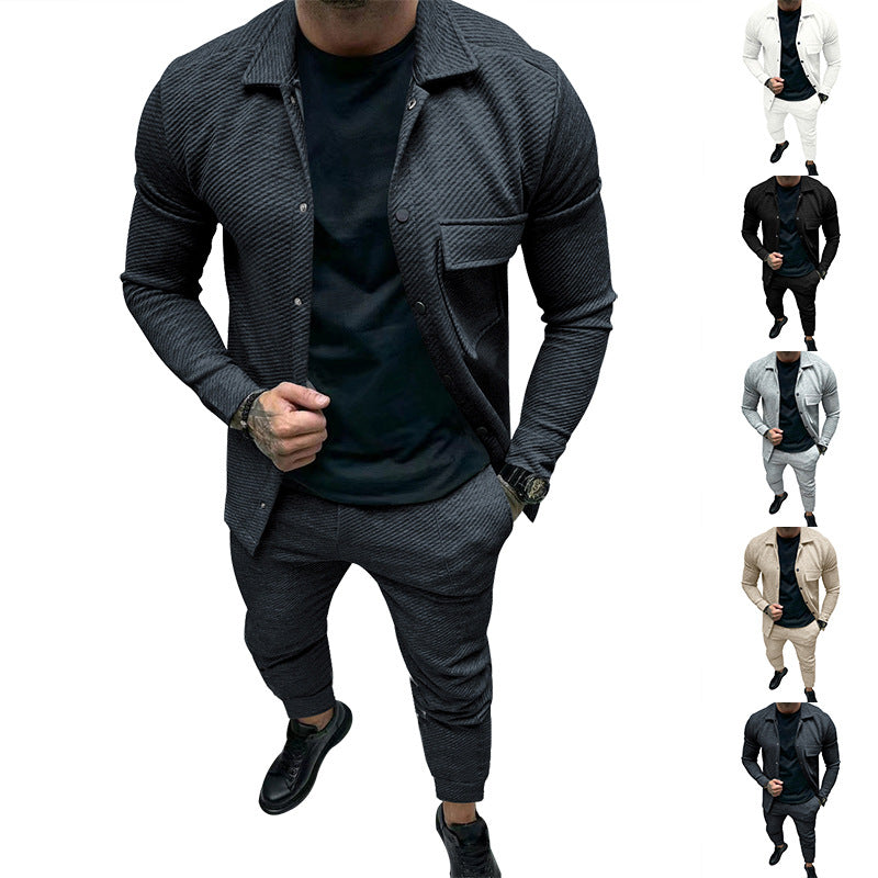 Herren Strukturiertes Jersey-Freizeitset mit Overshirt und Tapered Jogginghose Echoarchiv