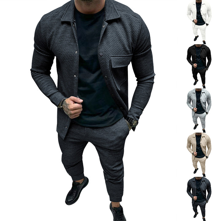 Herren Strukturiertes Jersey-Freizeitset mit Overshirt und Tapered Jogginghose Echoarchiv
