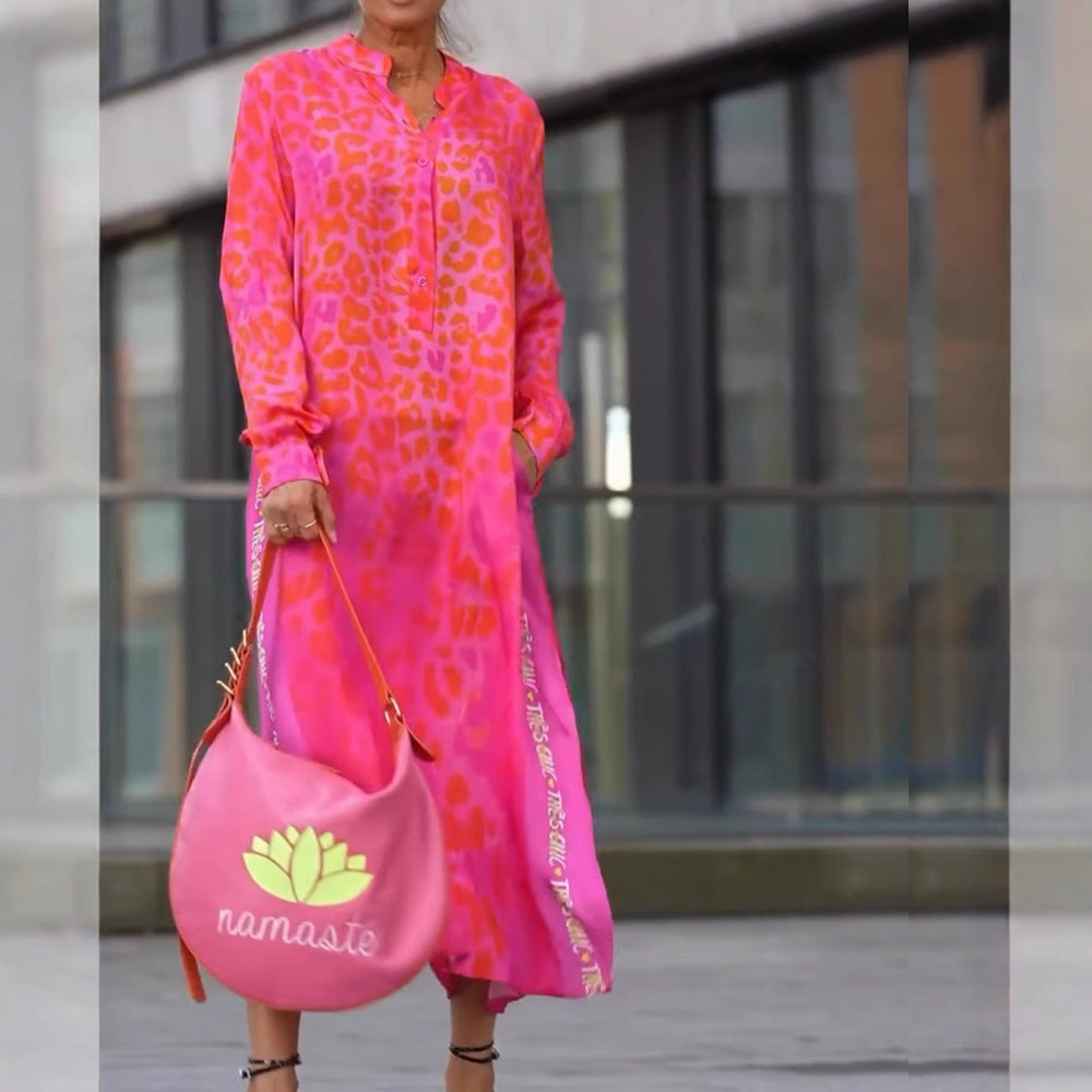 Damen Maxikleid mit Lässiger Knopfleiste und Animalischen Mustern Echoarchiv