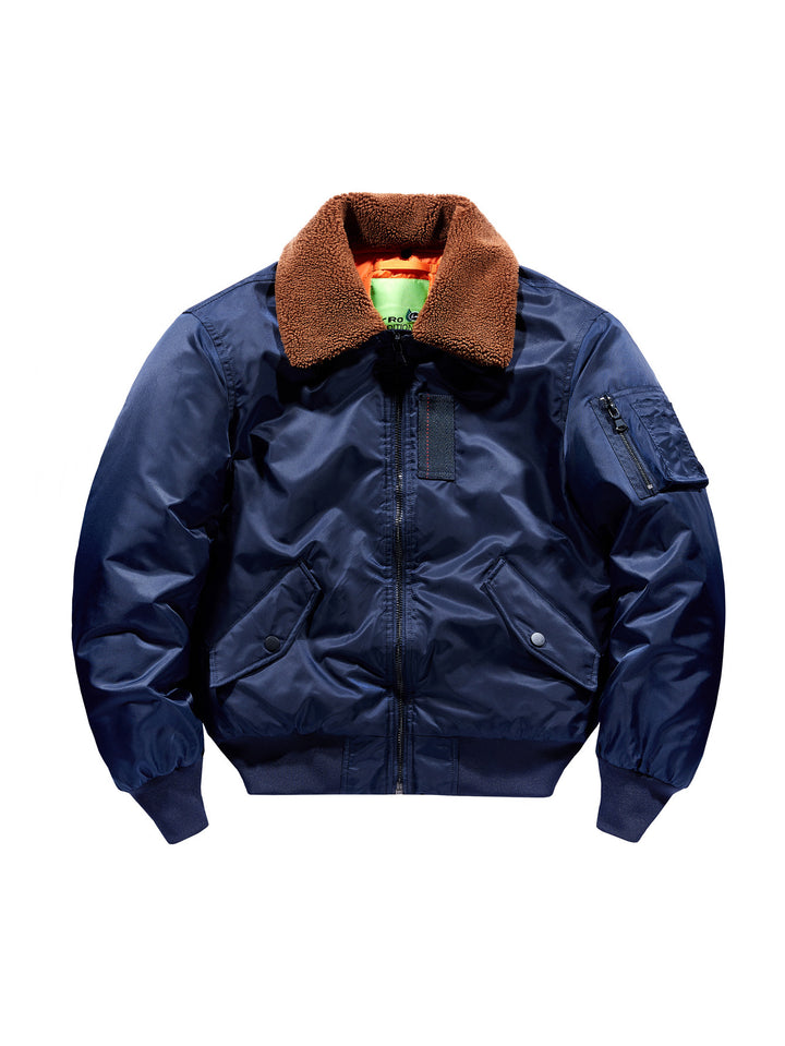 Herren kurz geschnittene Pilotenjacke im Vintage‑Fliegerstil mit Teddykragen und isolierender Thermofütterung – Brevano