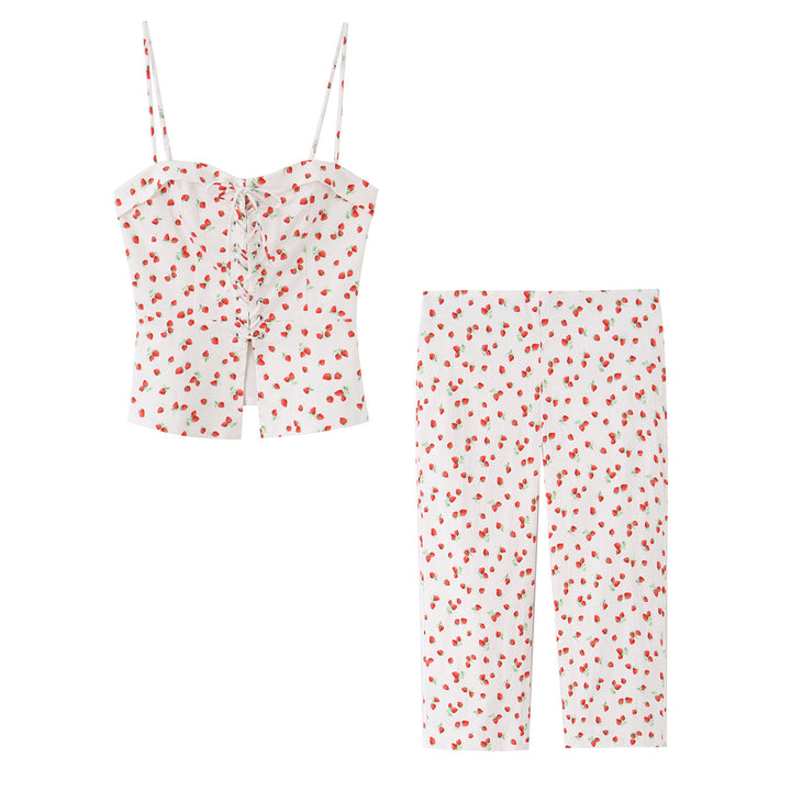 Damen Highwaist Cropped-Hose mit Erdbeer-Print und geradem Bein Echo Archiv