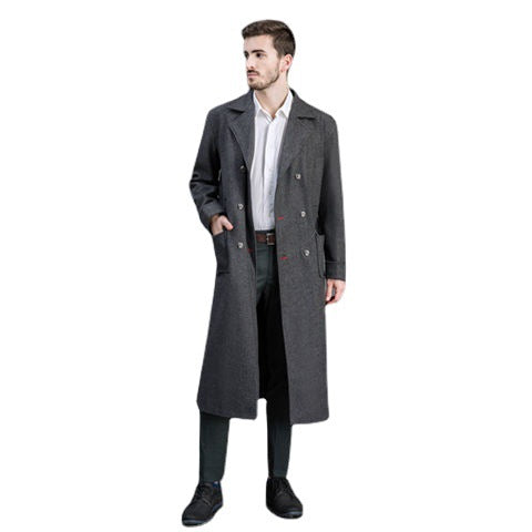 Herren Doppelreihiger Wollmantel mit Schalkragen und langer Silhouette Echoarchiv