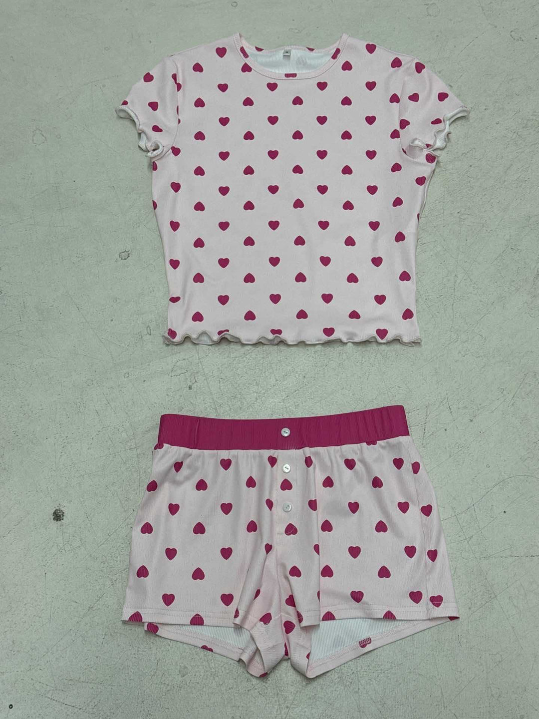 Damen Pyjama Set mit herzförmigem Muster und elastischem Bund Echo Archiv