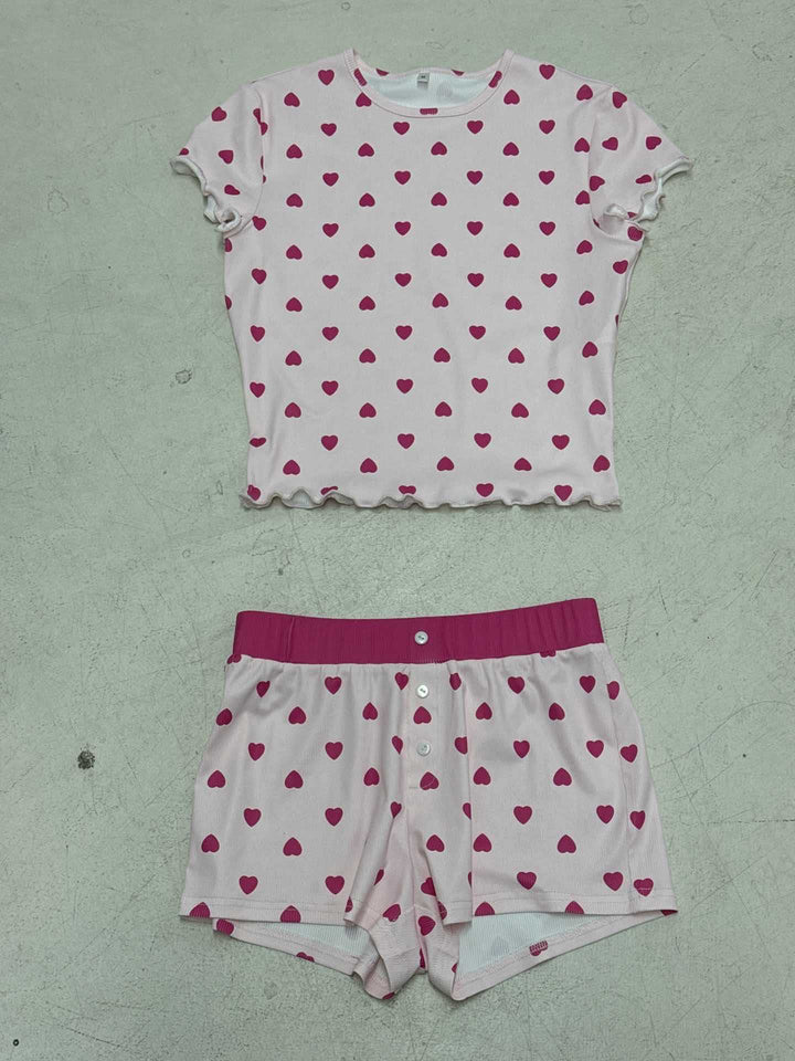 Damen Pyjama Set mit herzförmigem Muster und elastischem Bund Echo Archiv