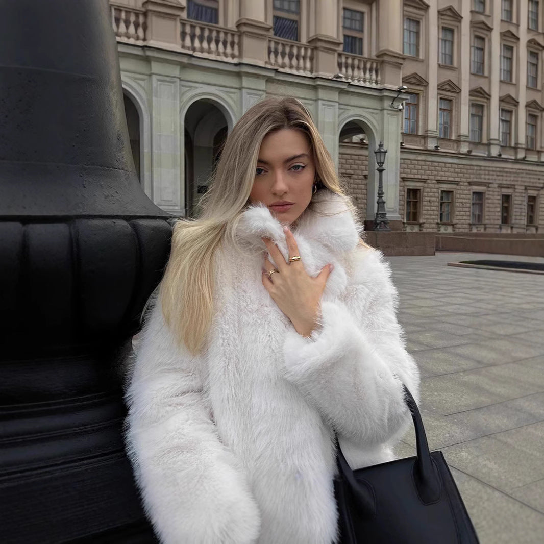 Damen Kurzer Boxy-Faux‑Fur‑Cardigan mit dichtem Hochflor und offener Front Echo Archiv