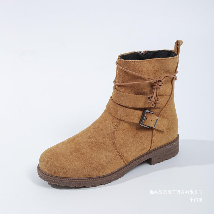 Damen nan gefütterte Ankle-Boots mit Wickelriemen, dekorativer Metallschnalle und rutschfester Profilsohle Echo Archiv