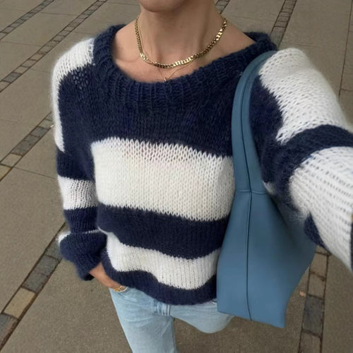 Damen Oversize-Strickpullover mit breiten Blockstreifen und Rundhalsausschnitt Echo Archiv