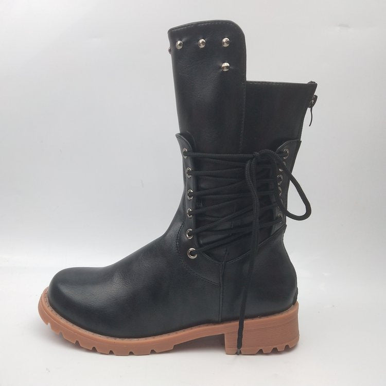 Damen nan robuste Worker-Boots mit dekorativer Wickelschnürung, Metallösen und profilierter Gummilaufsohle Echo Archiv