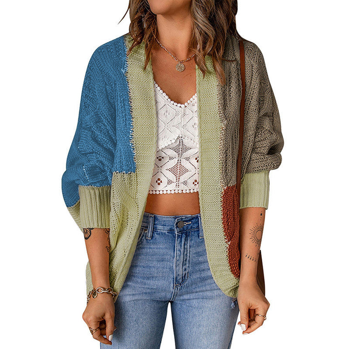 Damen nan lässige Strickjacke im Patchwork-Stil mit offener Front und 3/4-Ärmeln Echo Archiv
