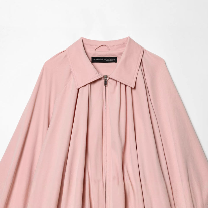 Damen weite Plissee Capejacke mit Umlegekragen Reißverschluss und elastischem Saum – Célinea