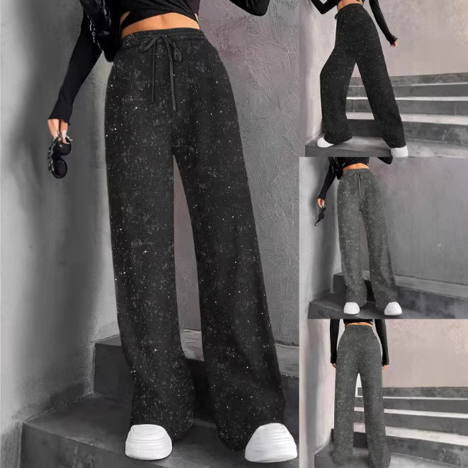 Damen weite Strickhose mit hochgeschnittenem Bund und Kordelzug – Avélisse