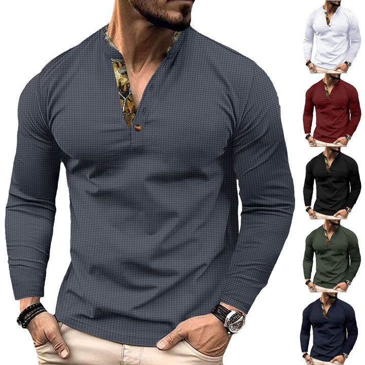 Herren nan langärmeliges Henley-Shirt mit Stehkragen und gemustertem Knopfleistenbesatz Echo Archiv