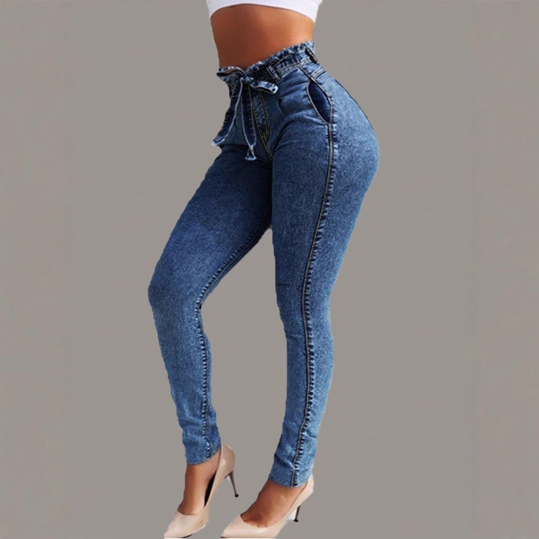 Damen Paperbag-Hochbund Skinny-Jeans mit Bindegürtel Echo Archiv