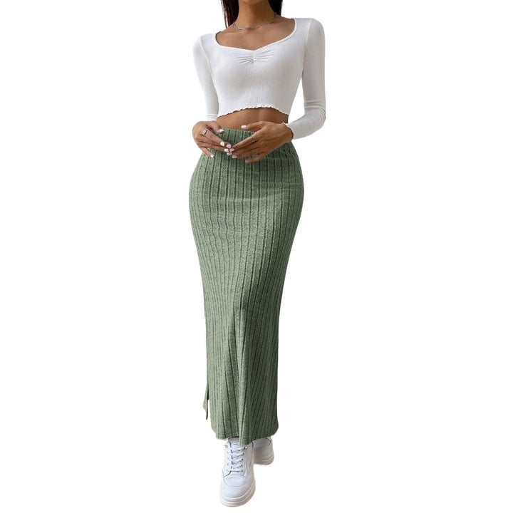 Damen gerippter Midirock mit hohem Bund und figurumspielender A-Linie – Rosévia