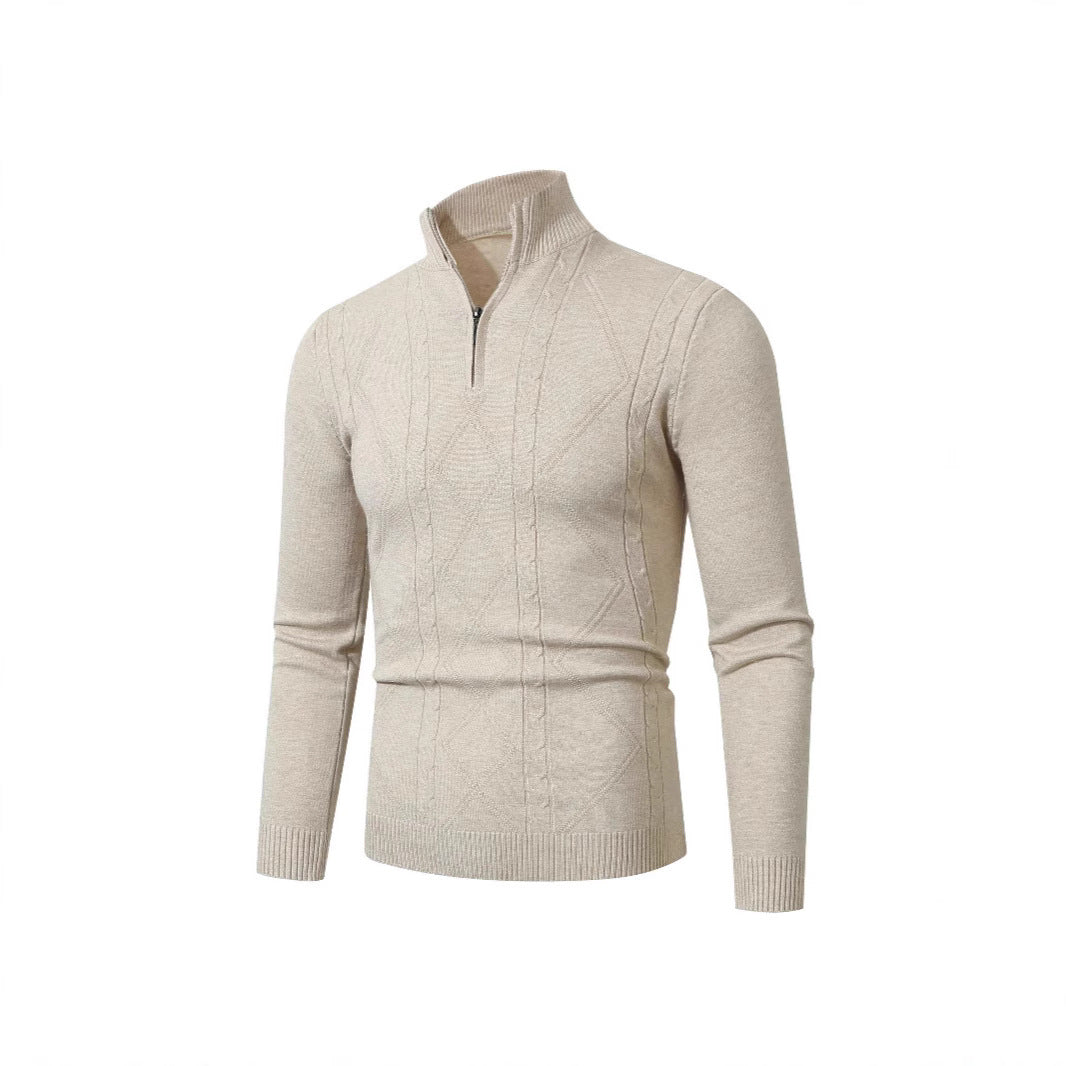 Herren Strickpullover mit modernem Zopfmuster und hohem Stehkragen Echoarchiv