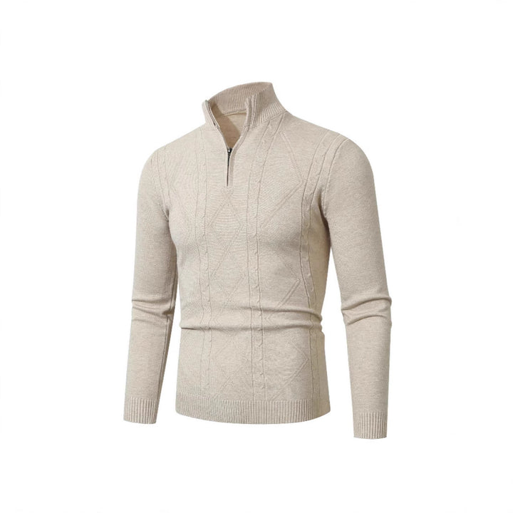 Herren Strickpullover mit modernem Zopfmuster und hohem Stehkragen Echoarchiv