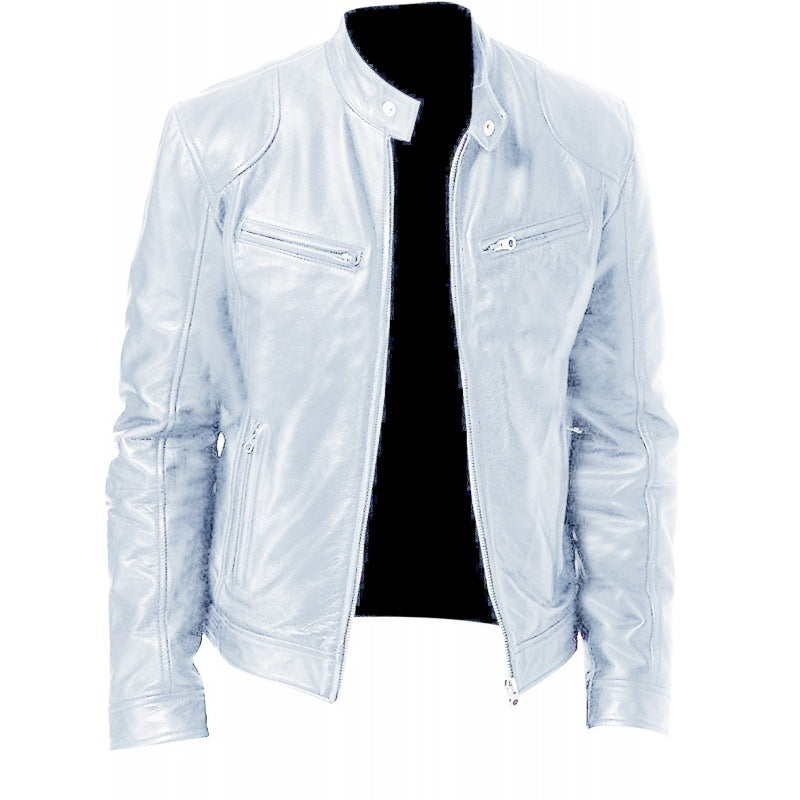Herren nan schlanke Echtleder-Bikerjacke mit Stehkragen, zwei Brust-Reißverschlusstaschen und geradliniger Silhouette Echo Archiv