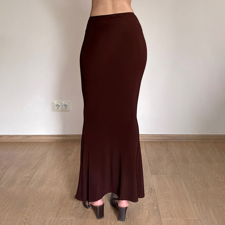 Damen Maxirock mit High‑Waist Wickeldetail, Drapée‑Vorderteil und Metallring Echo Archiv