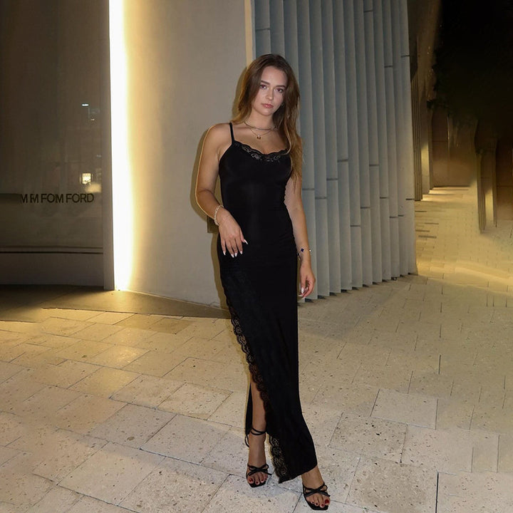 Damen elegantes Spitzen-Maxikleid mit zarten Trägerspitzendetails Echo Archiv
