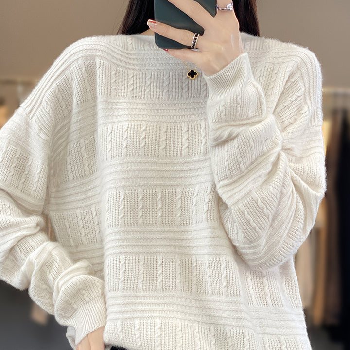 Damen Oversize-Feinstrickpullover mit Strukturblöcken, Mohair‑Look und Rundhalsausschnitt Echoarchiv