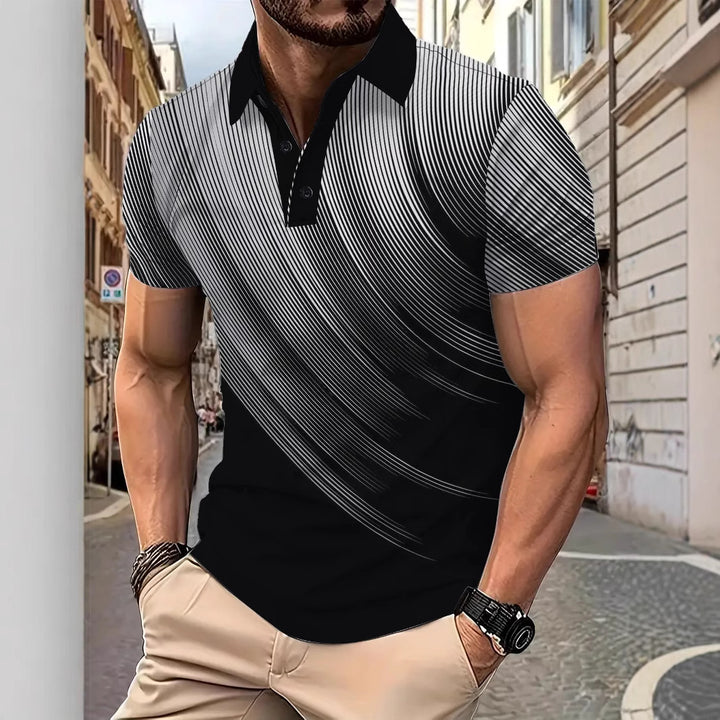 Herren Poloshirt mit modernem Streifenmuster und atmungsaktiver Textur Echoarchiv