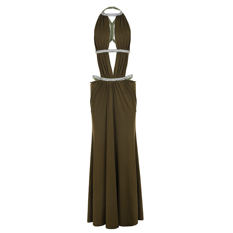 Damen Maxikleid mit tiefem V-Ausschnitt und elegantem Rückendetail Echo Archiv