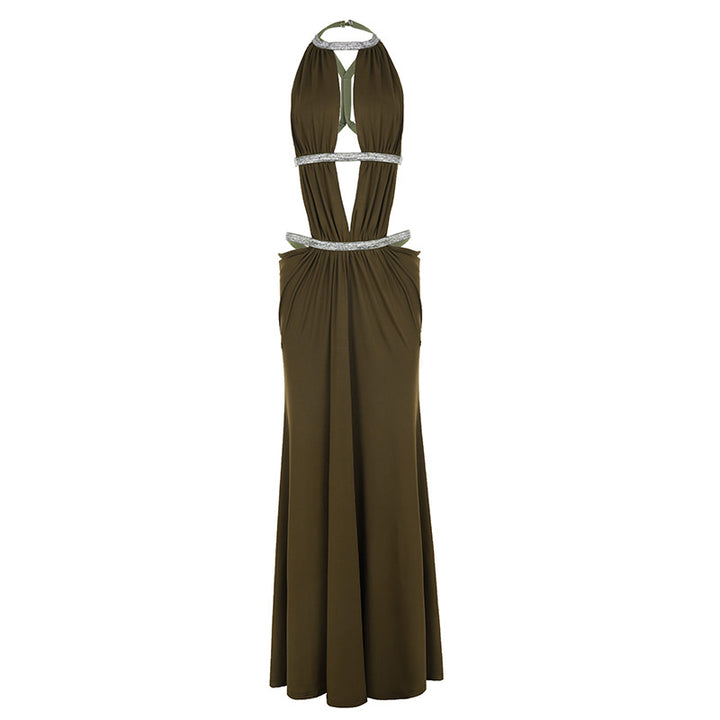Damen Maxikleid mit tiefem V-Ausschnitt und elegantem Rückendetail Echo Archiv