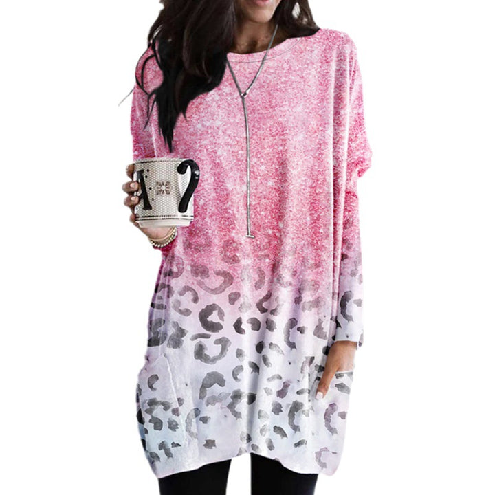 Damen Oversize Longshirt-Tunika mit Ombre-Leopardenprint und Eingrifftaschen – Avérine