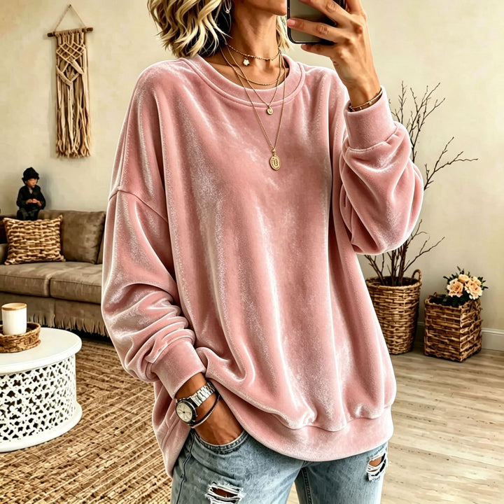 Damen Oversize-Samtpullover mit weitem Schnitt und geripptem Saum Echoarchiv