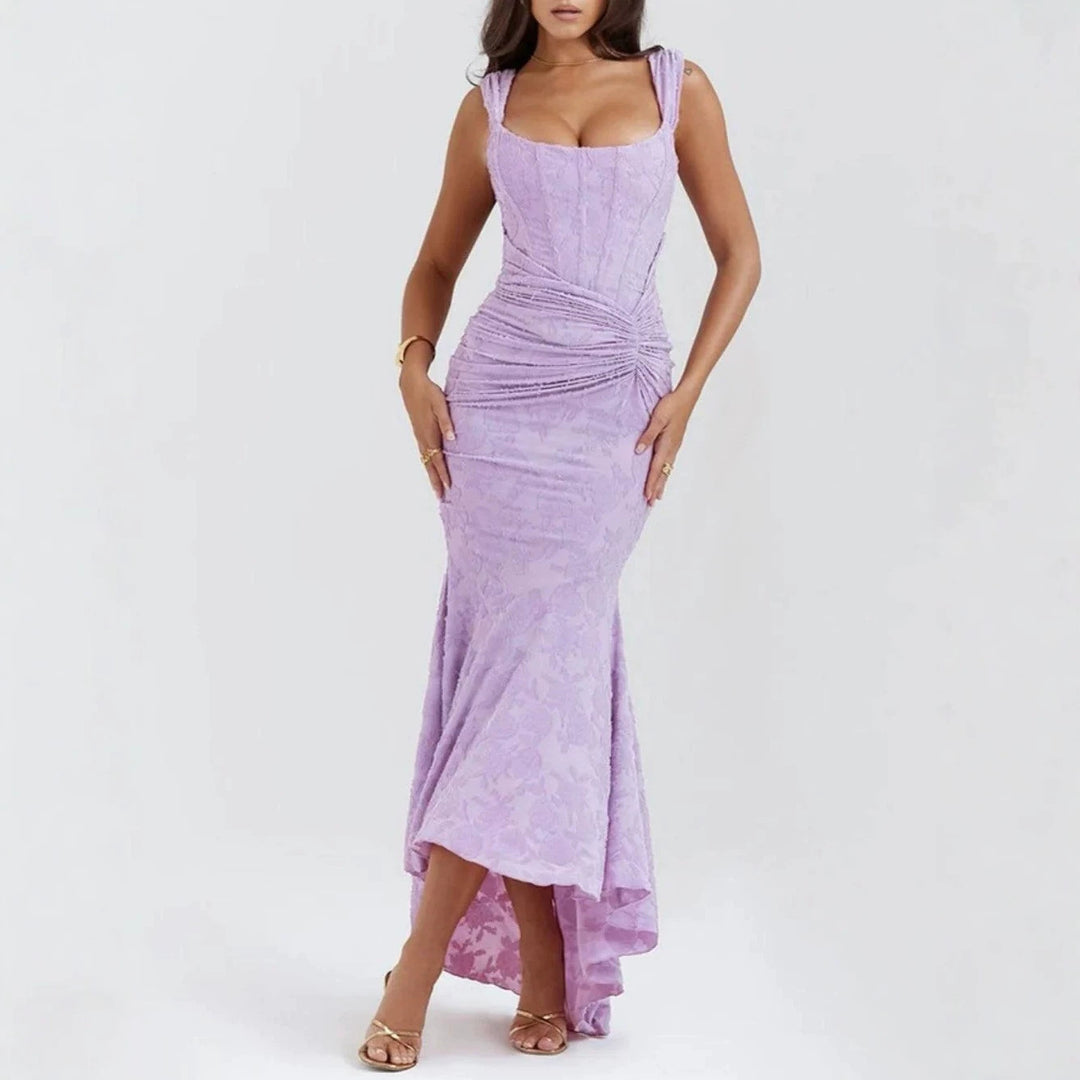 Damen nan eng anliegendes Korsett-Abendkleid mit integrierten Stäbchen, geraffter Wickelpassform und floraler Jacquardstruktur Echo Archiv