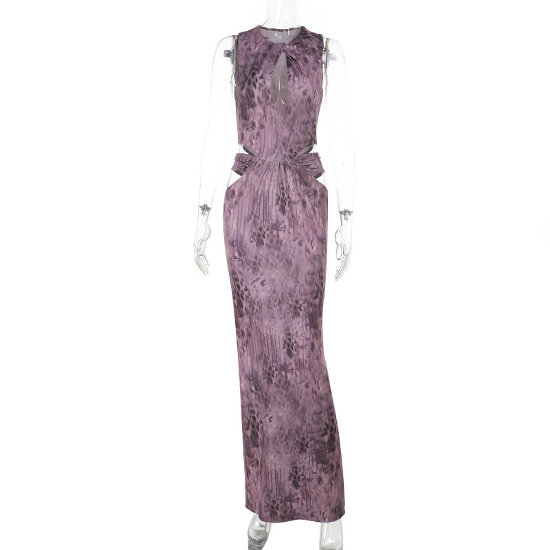 Damen Fließendes Maxikleid mit asymmetrischem Ausschnitt und Taillengürtel Echo Archiv