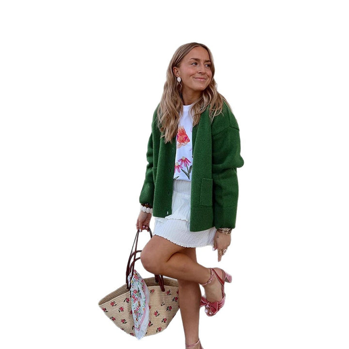 Damen Oversize-Strickcardigan mit Zierknopfleiste, aufgesetzten Taschen und verlängerten Bündchen Echoarchiv