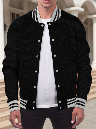 Herren lässige Collegejacke mit strukturiertem Stoff und Kontraststreifen Echoarchiv