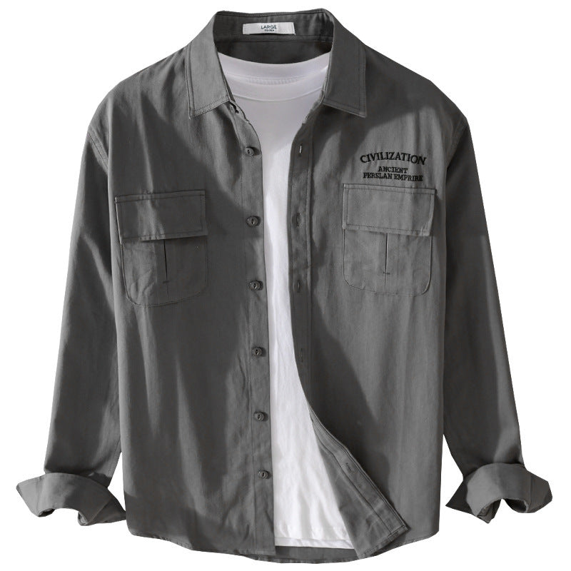 Herren Militärisch inspiriertes Overshirt mit Doppel-Brusttaschen und dezenter Stickerei Echoarchiv