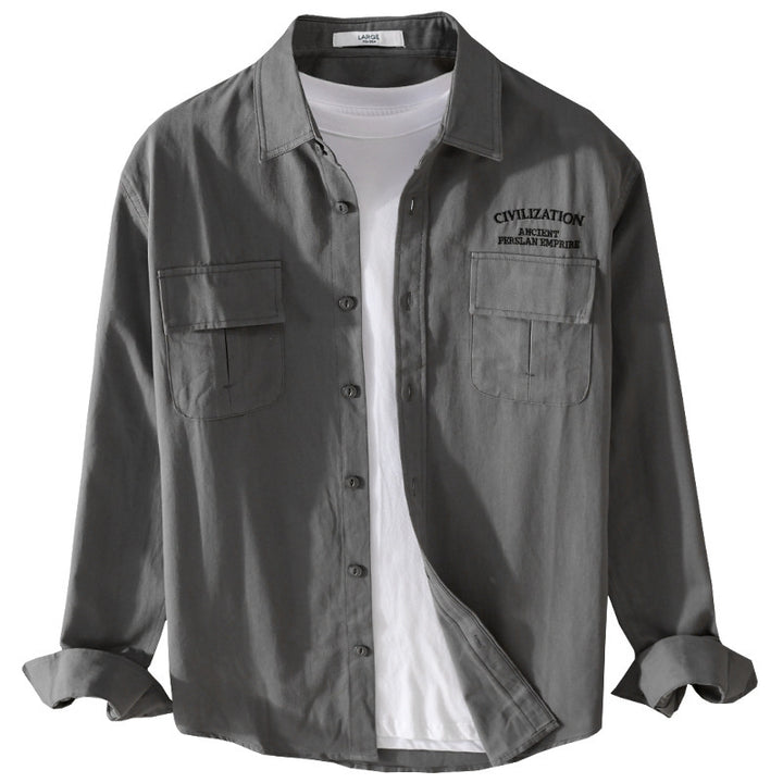 Herren Militärisch inspiriertes Overshirt mit Doppel-Brusttaschen und dezenter Stickerei Echoarchiv