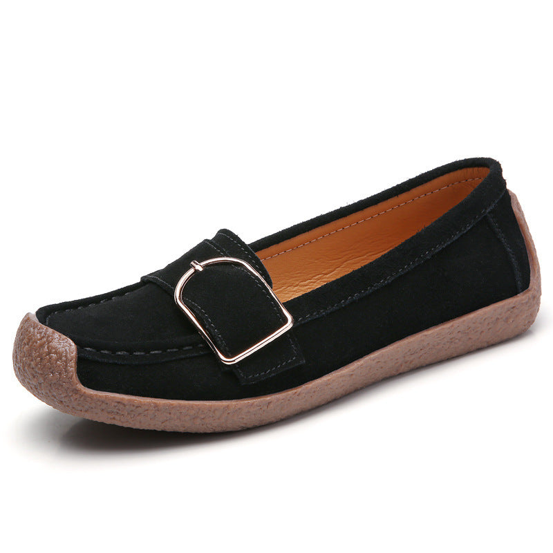 Damen nan Mokassin-Slipper aus Veloursleder mit dekorativer Metallschnalle, gepolstertem Fußbett und rutschfester Gummilaufsohle Echo Archiv