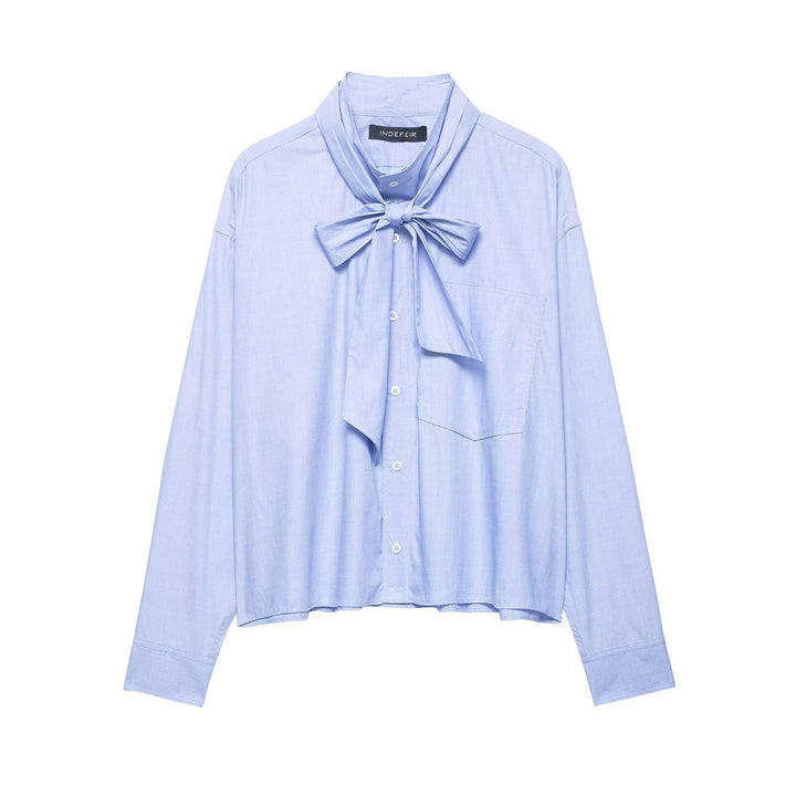 Damen Bluse mit Schleifenkragen und oversized Boxy‑Schnitt Echoarchiv