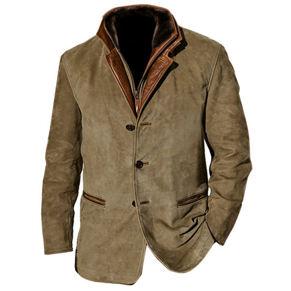 Herren stilvolle Wildlederjacke mit Kontrastkragen und praktischen Taschen Echoarchiv