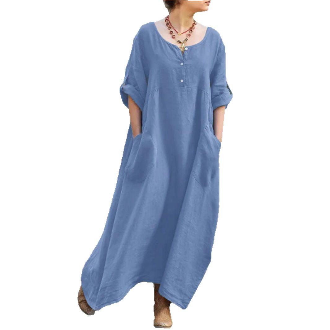 Damen lässiges Maxikleid mit praktischen Taschen und Knopfdetails Echoarchiv