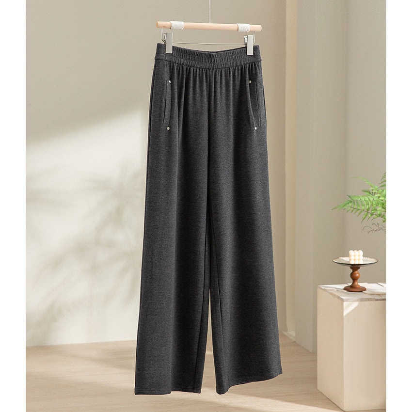Damen Weite Satin-Loungehose mit elastischem Bund und Eingrifftaschen Echoarchiv