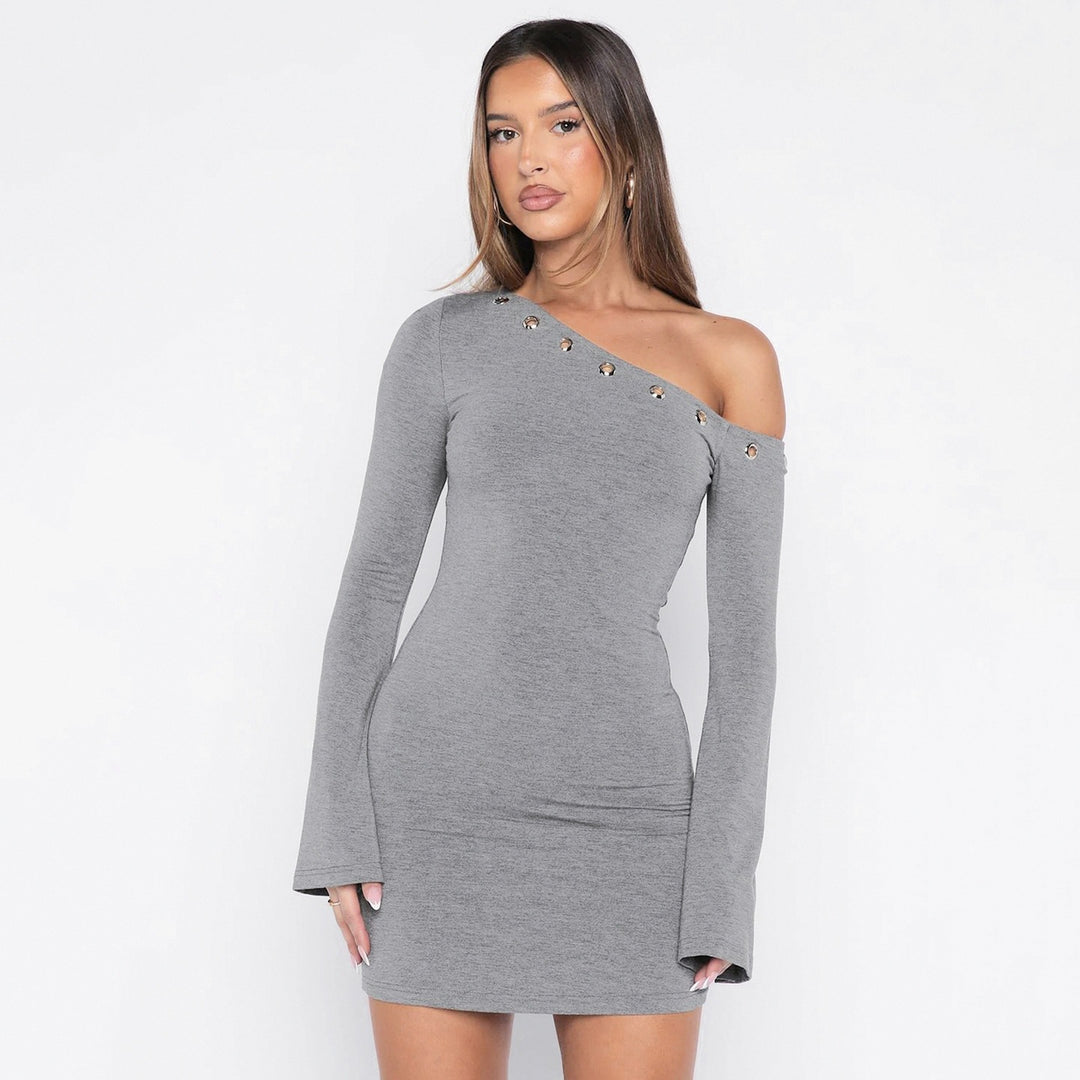 Damen Ein-Schulter Longsleeve-Minikleid mit Ösenbordüre Echo Archiv