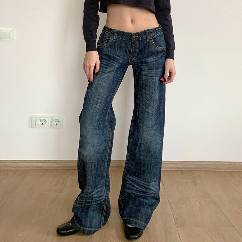 Damen Weite High‑Waist Denim-Jeans mit Used‑Effekt und geradem Bein Echo Archiv
