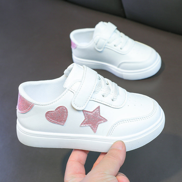 Damen Plateausneaker mit Klettverschluss und glitzernden Herz‑ und Sternapplikationen – Névara