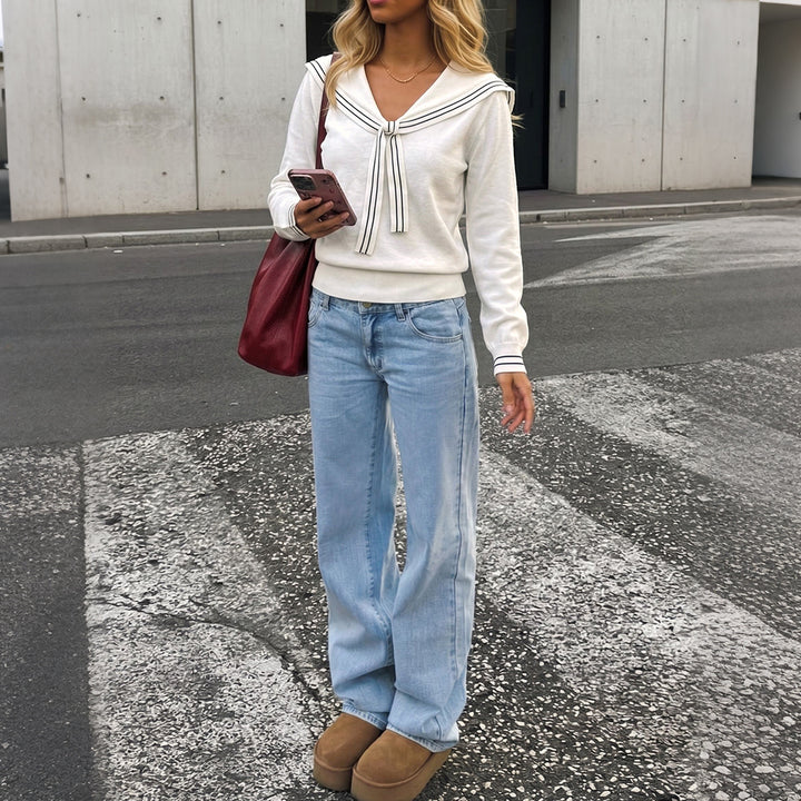 Damen Modischer Pullover mit Siegelschiffkragen Echo Archiv