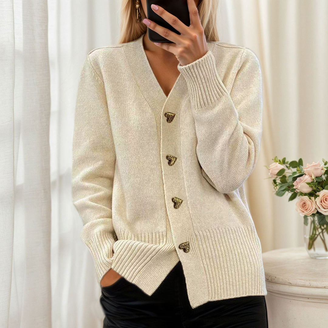 Damen nan lockerer Strickcardigan mit Herzknöpfen und geripptem Saum Echo Archiv