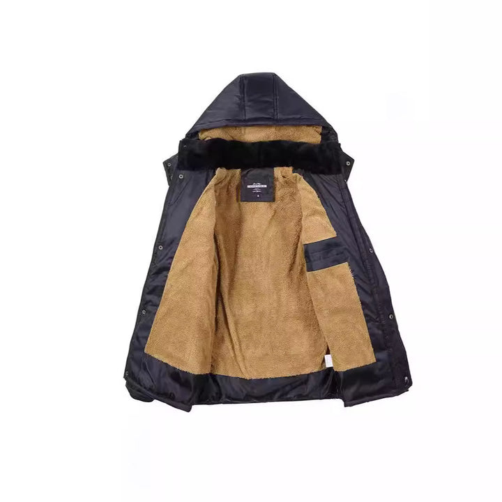 Herren Langer Thermoisolierter Steppparka mit Teddy-Innenfutter, Kapuze und Klappentaschen Echoarchiv
