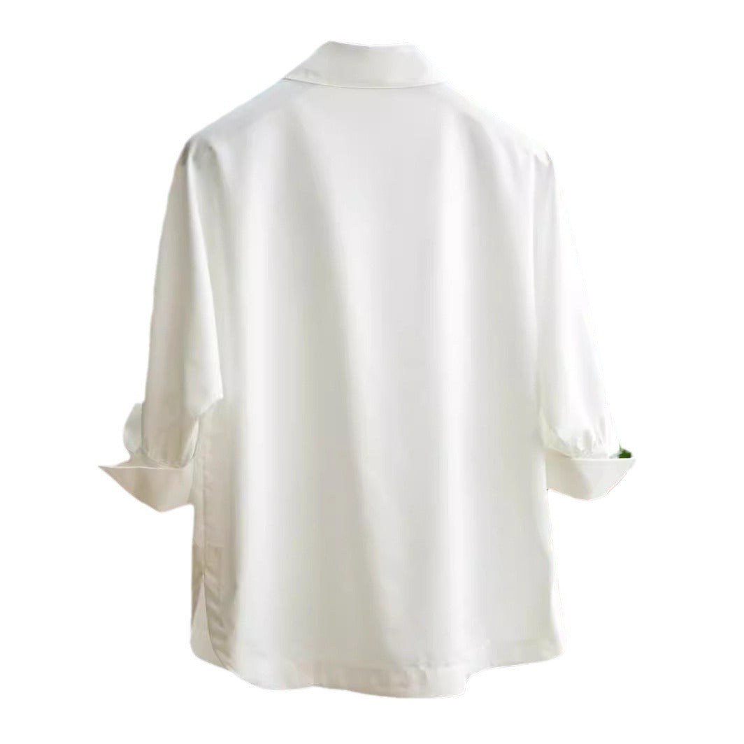 Damen Elegante und fließende Bluse mit Stehkragen Echoarchiv
