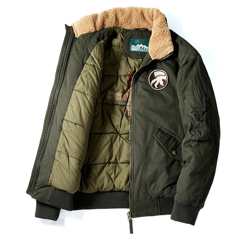 Herren Vintage-Canvas Pilotenjacke mit Teddykragen und wattierter Steppinnenlage Echo Archiv